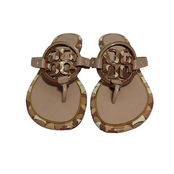Tory Burch Miller Geometric Logo Thong Sandals Women's Size 8.5 M Nude Blush - Picture 5 of 16